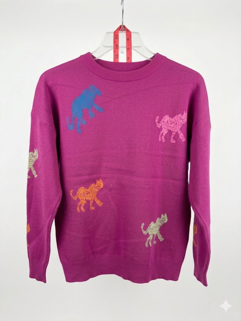Entro NWT Multi-Color Cheetah Intarsia Knit Sweater Sizes Sm, Med and Lg - Picture 6 of 7